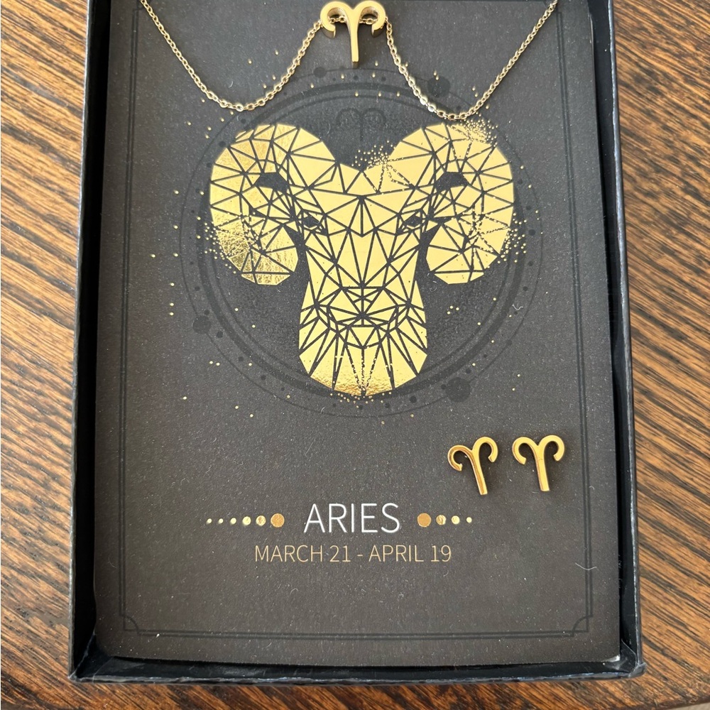 Gold Aries Necklace and Earrings Set